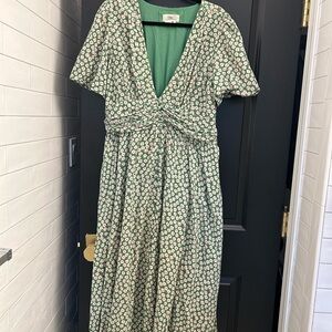 Green Floral V-Neck Dress